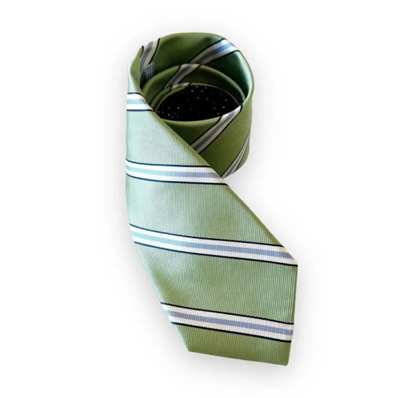 Tommy Hilfiger Two Tone Silk Tie Green Navy Blue Stripe Poka Dot‎ Career Office - Picture 1 of 8